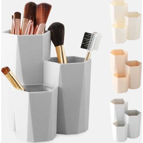 3 Lattices Makeup Brush Storage Box Desktop Organizer Dressing Table Bathroom Storage Eyebrow Pencil Beauty Egg Organizer Holder