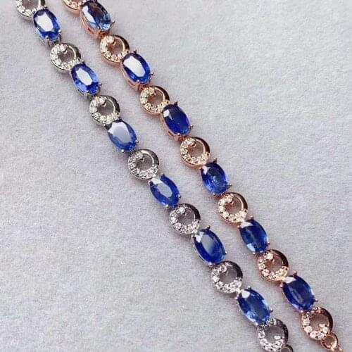 Natural And Real Sapphire chain bracelet Free shipping Natural real sapphire 925 sterling silver