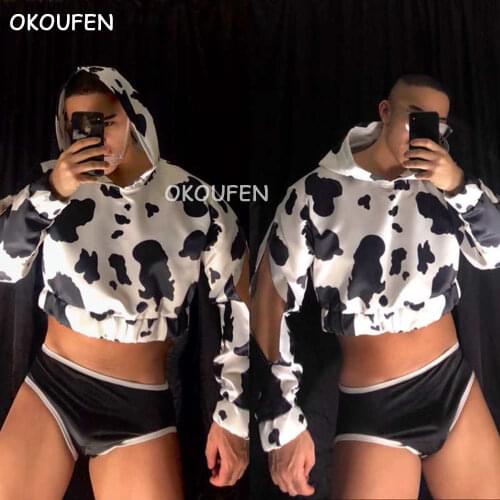 New Men and Women DS gogo black and white Cow split Costume Suit new style cow party nightclub bar stage show wear