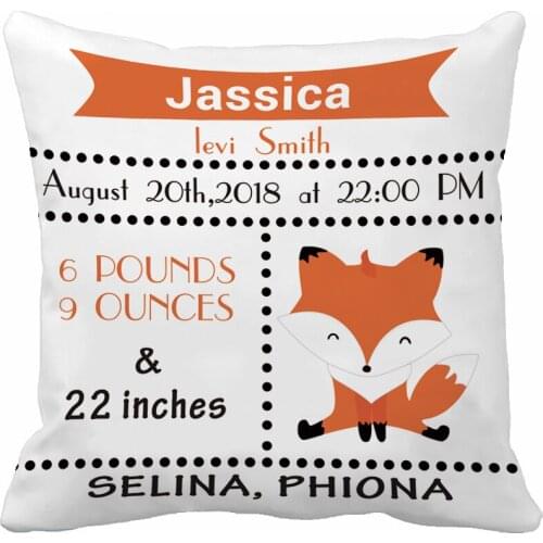 Personalized Custom Kid Cushion Cover Cute Orange Fox Pillow Cover Polyester Cotton Linen Child Pillow Case Boy and Girl Birth