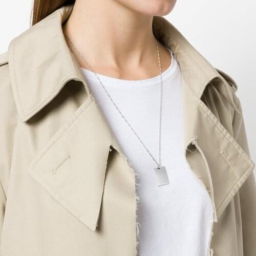 Risul military dog-tag rectangular pendant suspended on a long rolo figaro chain with a lobester clasp Stainless wholesale 10pcs