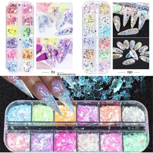 DIY Nail Art Decoration Glitter Powder Laser Flakes 12 Grids/box Fairy Sequins