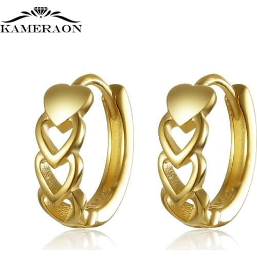 Sterling Silver Earrings 925 Hoop Small Sweet Heart Hollow Earring Gold Silver Color Punk Style for Women Jewelry 2021 Trendy