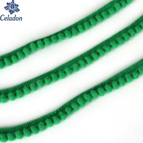 Hair Ball Lace Trim Ball Fringe Ribbon For Sewing Green Color Accessories Embellishment Party Decoration Wrapping Gift 5Yard/Lot