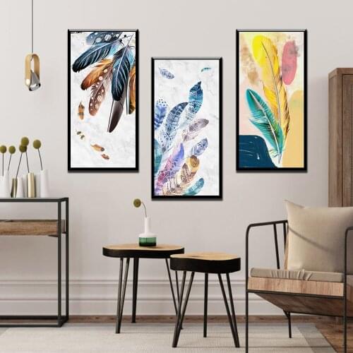 Nordic Feather Porch Abstract Canvas Painting Set Wall Pictrues For Living Room Decorative Picture Plakat Art Posters And Prints