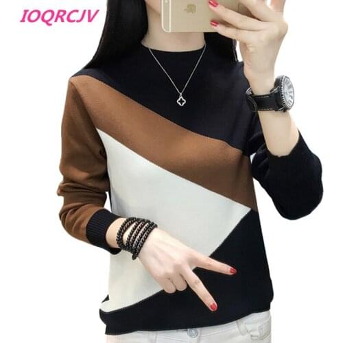 2019 Spring Striped Contrast Color Winter Sweater Women Long Sleeve Jumper Sweater Pullover Knitted Sweater Female Pull Femme L2