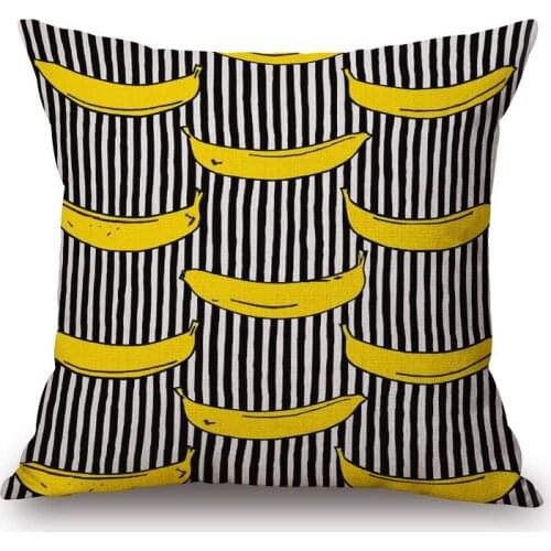 Vintage Cushion Cover Pillow Case Colorful Yellow Black Banana Pattern Pop For Sofa Seat Simple Home Decor 45*45cm Pillow Cover
