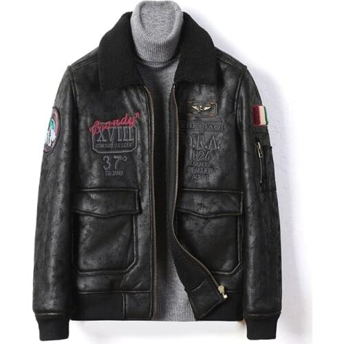 Air Force Designer Winter Fur Lined Coat Plus Size Street Style Velvet Fur Leather Jacket Embroidered Motorcycle Jackets Coats