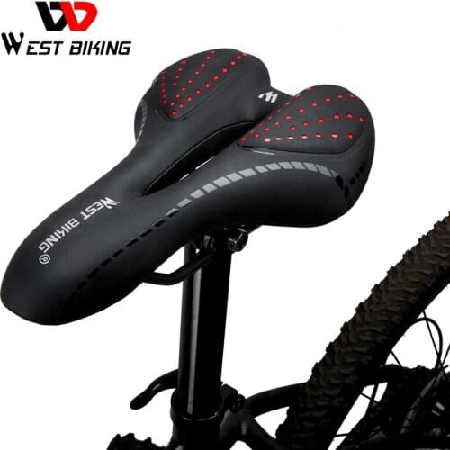 WEST BIKING Bike Saddle Sponge Cushion PU Leather Surface Silica Filled Gel Comfortable Cycling Seat Shockproof Bicycle Saddle