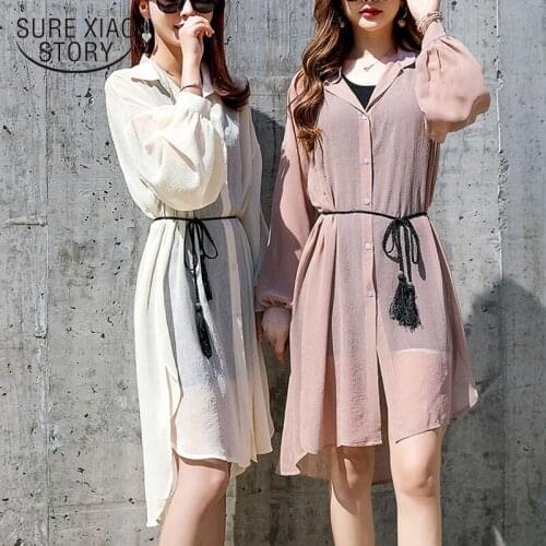 2021 New Lantern Sleeve Loose Thin Shawl Airable Blouse Sun-Proof Shirts Women Chiffon Cardigan Womens Long Clothing 9124 50