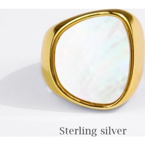 Sole Memory Geometric White Shell 925 Sterling Silver Female Resizable Opening Rings SRI710
