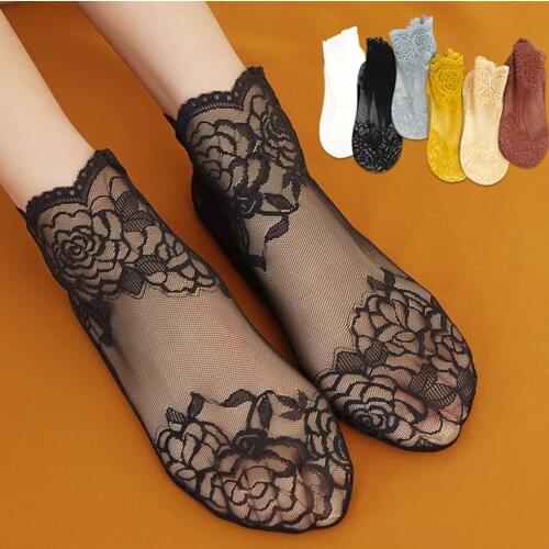 Women Lace Soft Sock Transparent Elastic Sheer Ankle Socks Short Socks Slippers Woman Socks Female Sock Носки Женские Calcetines