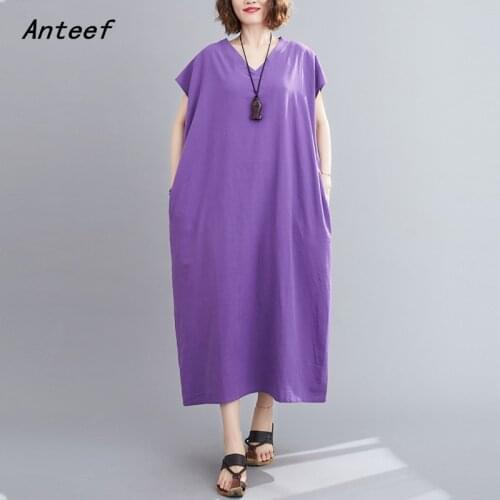 Short sleeve plus size cotton vintage dresses for women casual loose long summer woman sun dress elegant clothes 2021 sundress