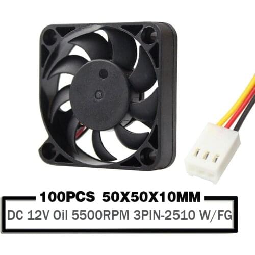 100 Pieces DC 12V Sleeve Bearing 50mm 50x50x10mm Brushless Cooling Fan 3PIN-2510 Connector with FG Function 5500RPM Cooler Fan