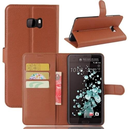 100pcs/lot Lichi grain wallet PU Leather stand+TPU Cover Case with card slot for HTC U Play / U11/ Ocean Note U Ultra /One X10
