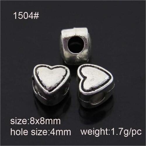 20pcs 8x8mm Antique Ailver Plated Alloy Heart Beads With Big Hole Fit European Bracelet Jewelry DIY