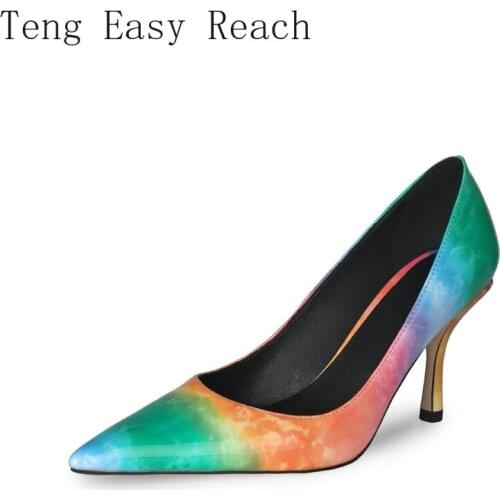 2021 Spring New Pumps Fashion Colorful Thin Heels High Quality Female Pointed Toe Pumps Mature Hot Sale Elegant Womens Shoes 43