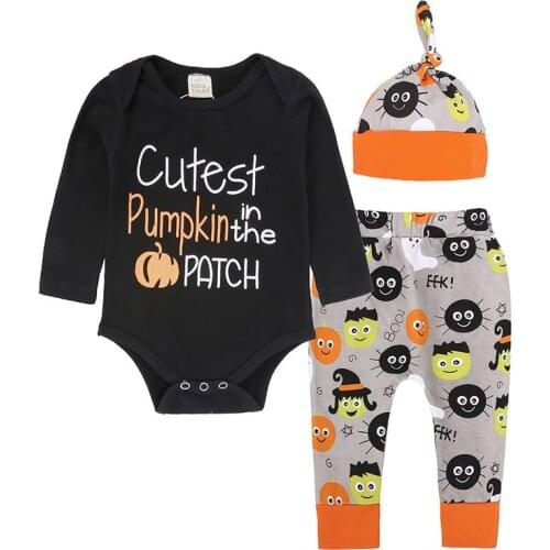 Pumpkin Baby Halloween Clothes Suits Newborn Bodysuit Trouser Cap jack-o'lantern Outfit 3pcs Boy Clothing Sets Cotton Jumpsuits
