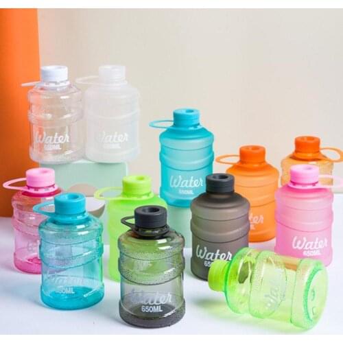650ml Water Bottle Large Capacity Food Grade Plastic Cup Mini Bucket Cup Portable Leak Proof Portable Transparent Sports Bottle