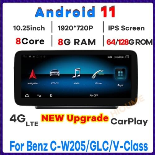 10.25" 8Core 8G+64G Andriod 10 Car Radio GPS Multimedia Player for Mercedes Benz C Class W205 GLC-Class X253 V-Class W446 Stereo