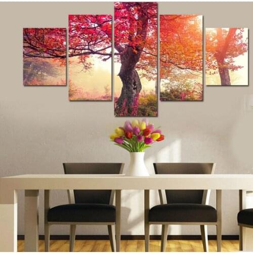 Unframed 5pcs Canvas Painting Purple Red Maple Trees Cheap Picture Home Decor For Room On Canvas Modern Wall Prints Artworks