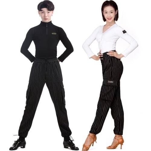 Stripe Latin Dance Pants Adult Ballroom Practice Wear Tango Dance Trousers Stage Costume Designer Clothes Salsa Dancewear JL3247