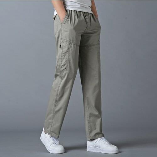 Mens Big & Tall Relaxed Lightweight welt pocket Cargo Pant Straight-fit Loose Cotton casual pants elasticized waistband summer
