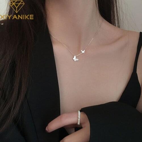 XIYANIKE 925 Sterling Silver Double Butterfly Pendant Necklace INS Simple Clavicle Chain Temperament High Quality Jewelry Female