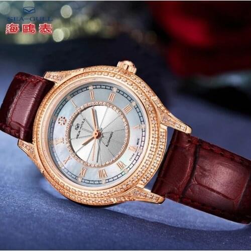 Seagull Ladies Watch Casual All-match Automatic Mechanical Watch Leather Diamond Luxury Sapphire Watch Ladies Mechanical Watch
