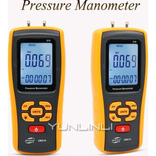 Digital Pressure Gauge Manometer Pressure Differential Tester Handheld Air Conditioning System Filter Resistance Testing GM510