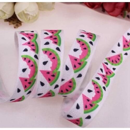Colorful watermelon printed foe 5/8" heat transfer Fold over elastic,100 yards/lot