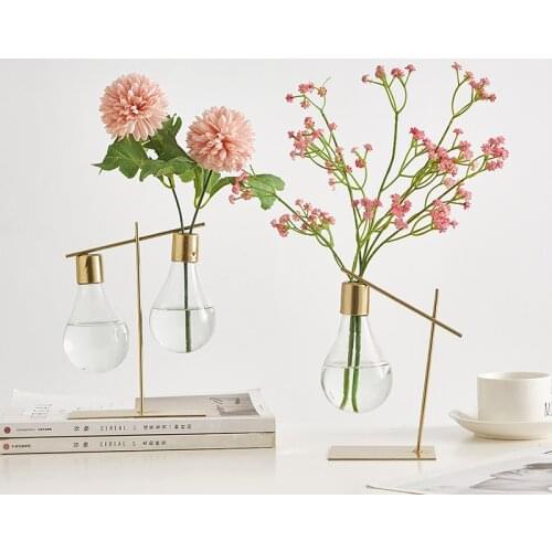 Home Living Room Decoration Bulb Hydroponic Vase Wedding Accessories Bedroom Desk Accessories Modern Glass Vase with Flower Vase