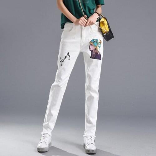 Sequin Embroidery White Jeans Women Loose Cropped Trousers Spring Summer Thin High Waist Straight Leg Pants BF Tide Jean Femme