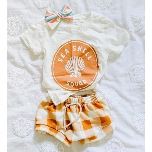 FOCUSNORM 0-3Y Summer Baby Girls Boys Clothes Sets 2pcs Letter Short Sleeve T Shirts Plaid Shorts Outfits