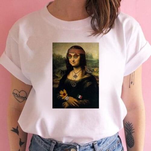 Spoof Mona Lisa Summer Casual T-Shirt Women Cute T Shirt Women Streetwear Harajuku Print Short Sleeves Tee Tops
