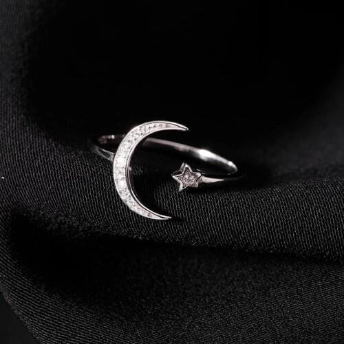 925 Sterling Silver Crystal Moon Ring For Women Girls Handmade Romantic Couple Party Jewelry jz476