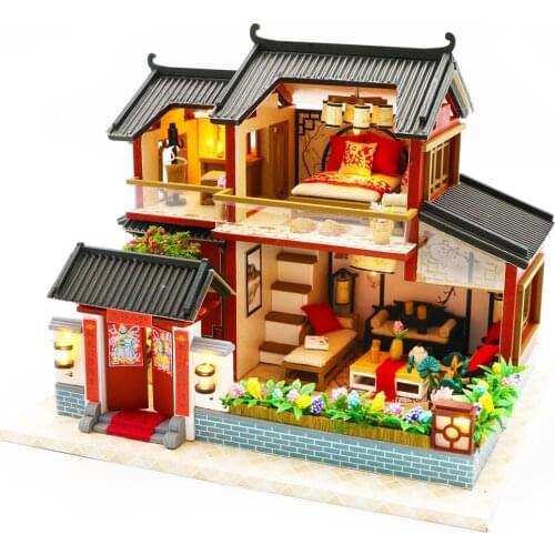 Doll house Furniture Wooden Miniature DIY Kit with Dust Cover Music Box Assemble Crafts Toy Best Birthday Gift For Children Girl