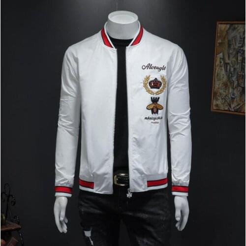 Jackets Men 2021 New Hip Hop Streetwear Male Fashion Embroider white and black thin jacket