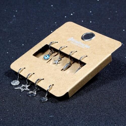 8 Pcs Trendy Cute Heart Star Mini Small Hoop Earrings Set For Women Girls Silver Color Rhinestone Five-pointed Starfish Earrings