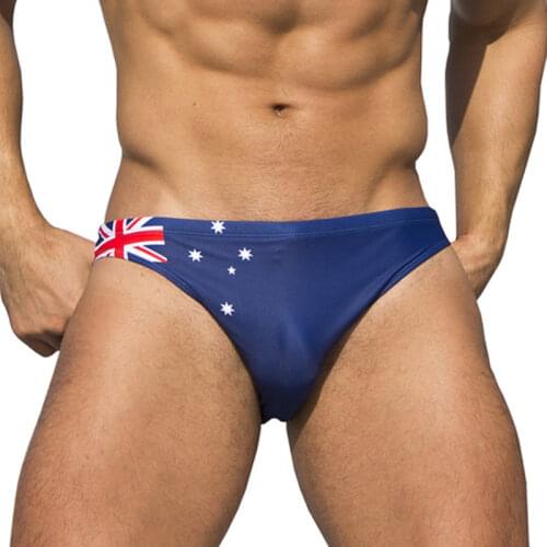 Sexy Hot Mens Swim Briefs Bikini Swimwear Brazil UK CA AU US Aussie Flag Swimming Trunks Gay Men Swimsuit Youth Boy Bathing Suit
