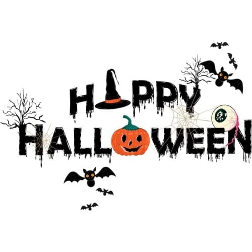 Happy Halloween Wall Stickers Spiders Bats Wall Decals Pumpkins Spooky Skeleton DIY ATR Mural for Living Room Window Clings