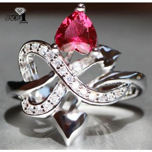 Wholesale YaYI Jewelry Fashion Princess Cut Red Cubic Zirconia Opal Silver Color Engagement Wedding Party Lovers Rings