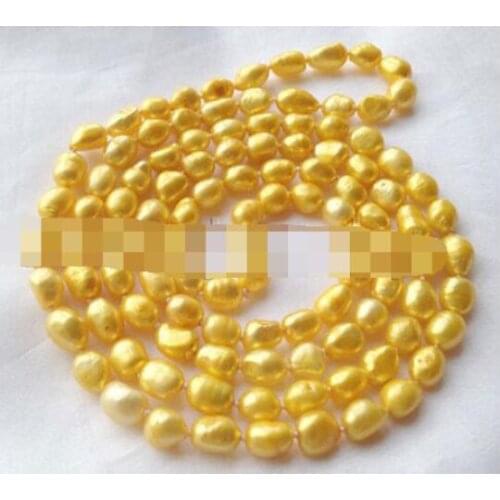 P6001 - 45" Long 8-9mm gold baroque freshwater pearl necklace