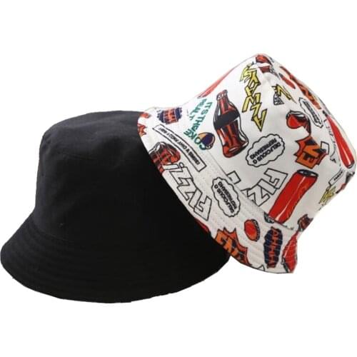 2020 Two Side Reversible Coke Drink bucket hat for kids hip hop fisherman hat Children panama bob hat summer sun flat hat