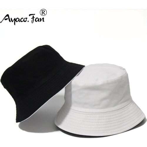 Black Solid Dots Bucket Hat Two Side Wear Unisex Simple Bob Caps Hip Hop Gorros Men Women Panama Cap Beach Fishing Boonie Sunhat
