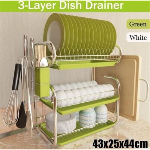 Dish Bowl Shelf Holder Rack Drainer Standing Kitchen Multifunction Storage Holders Organizer Stainless Steel Adjustable