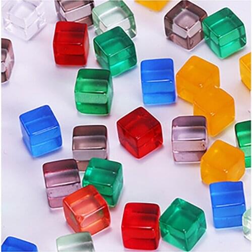 100Pcs/set 10mm Transparent Square Corner 6 Kinds Colorful Crystal Dice Chess Piece For Puzzle Game Accessory