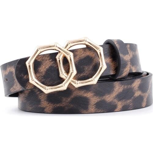 2021 New Designer Womens Bamboo Double Ring Buckle Belt Strap Female Black White Leather Leopard Print Waist Belts For Ladies