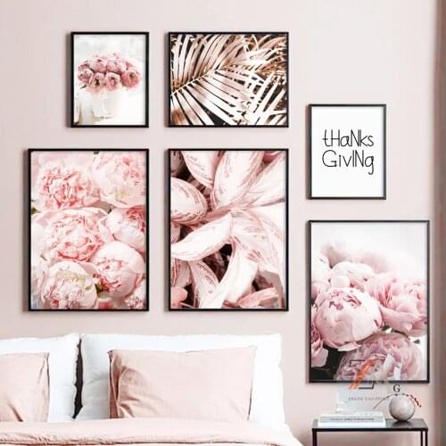 Pink Peony Lily Flower Petals Banana Leaf Fashion Canvas Print Painting Nordic Posters And Modern Living Home Room Decor Picture