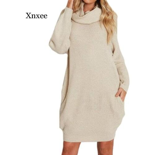 Turtleneck Knitted Dress Pullover Oversized Sweater Women Warm Autumn Winter Black Loose Sweaters Female Casual Plus Size Tops